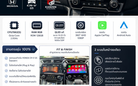 เปลี่ยนจอ Android Honda CR-V G5 10.33 นิ้ว ตรงรุ่น ไม่ตัดต่อสายไฟ